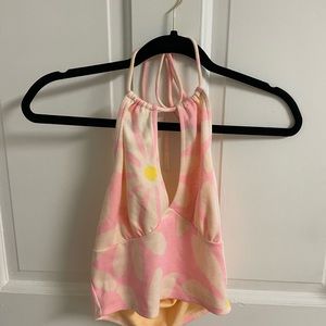 Forever 21 Pink Floral Halter Top size medium